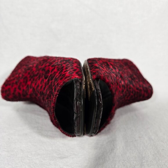 RARE Vintage Y2K Mobwife LEATHER Red & Black Animal Print Heel Sandals Size 8.5M - Picture 12 of 17